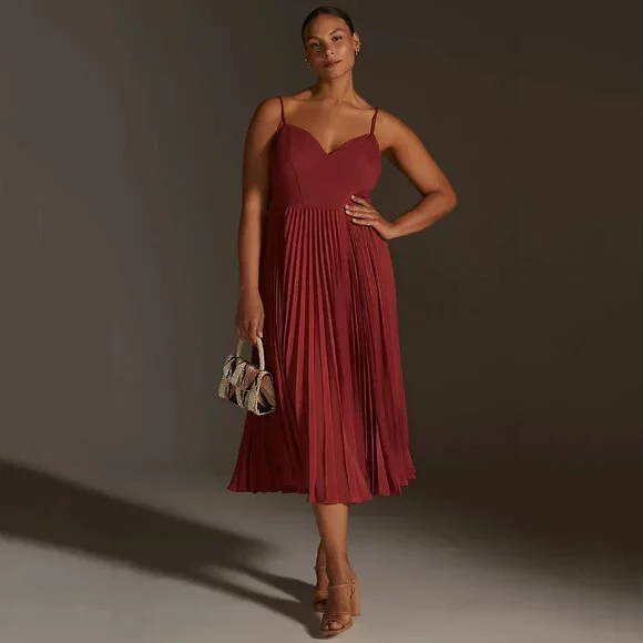 By Anthropologie Sweetheart Bodice Midi Dress in Red - NWT sz XL - Picture 1 of 10